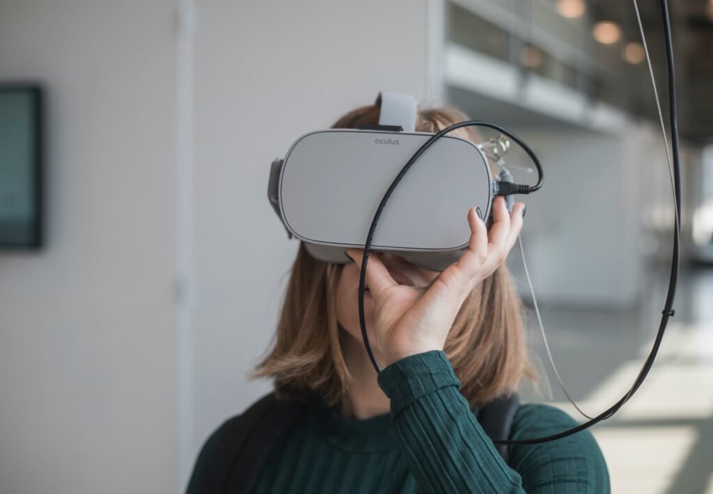 female wearing vr headset