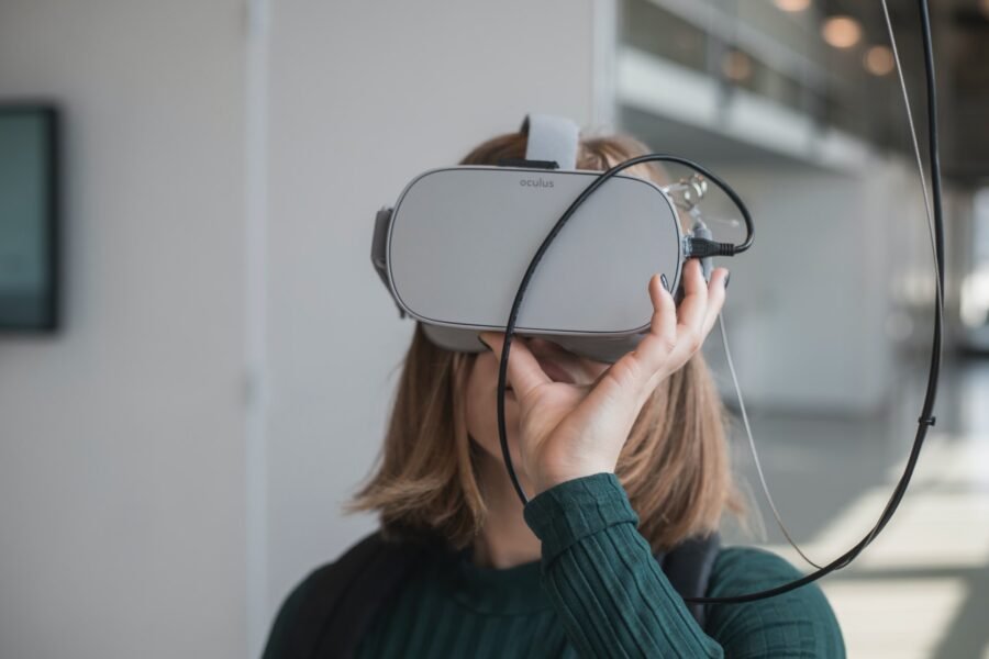 female wearing vr headset