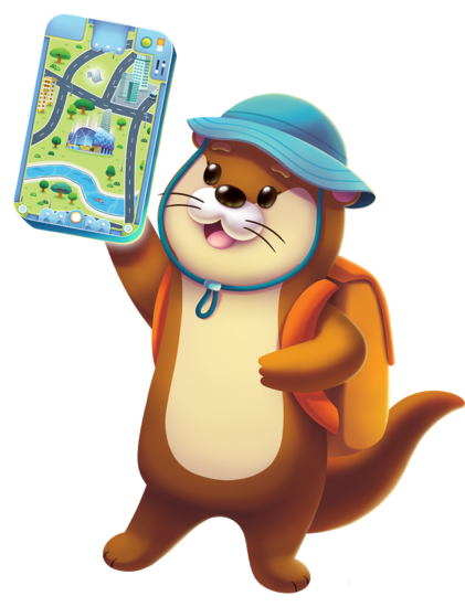 Saba the Otter holding panoptik in Saba's Time Quest augmented reality treasure hunt