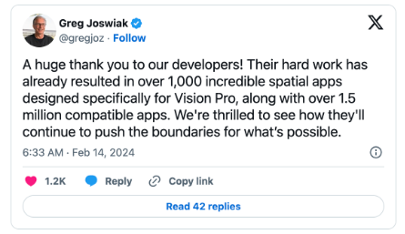 Apple Vision Pro Twitter comment Greg