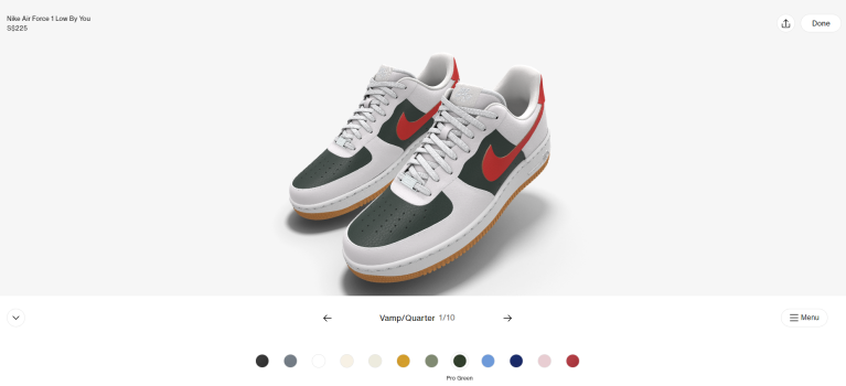 3D Nike customization animation e-commerce website